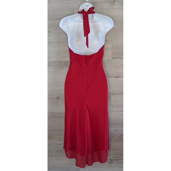 B Darlin Red Halter, Low Back Cocktail Dress 3/4 - Picture 2 of 8
